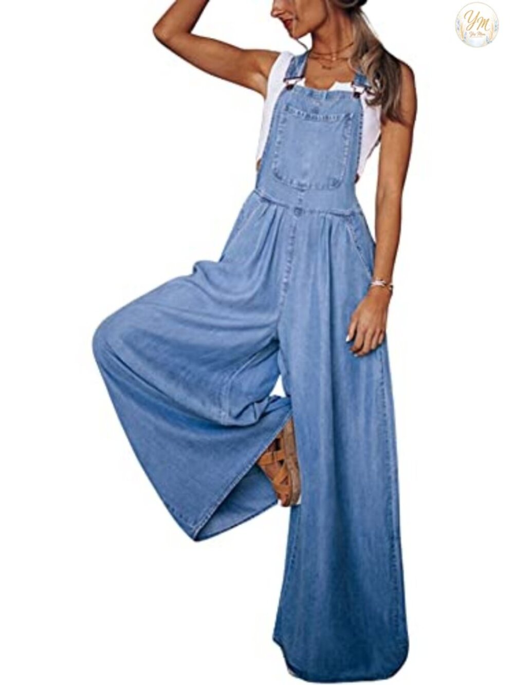 Ripped Denim Overalls Adjustable Wide Leg Baggy Bib Jumpsuit